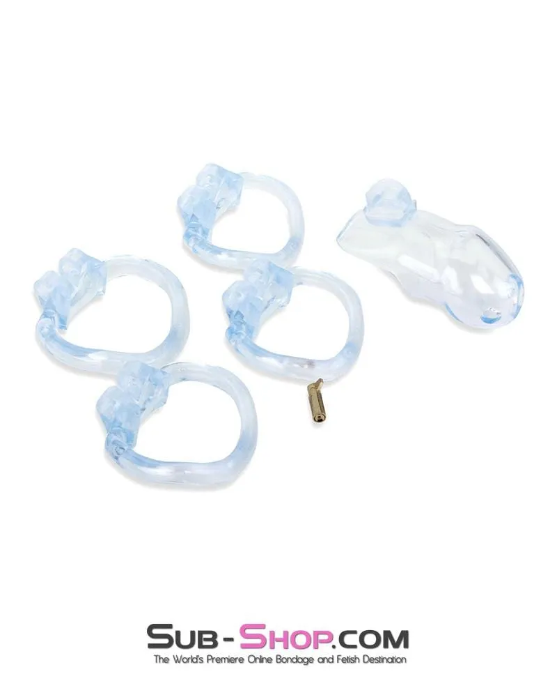 0398AE-SIS      Short Exposed in Chastity High Security Keyed Tumbler Locking Male Chastity with 4 Base Cock Ring Sizes
