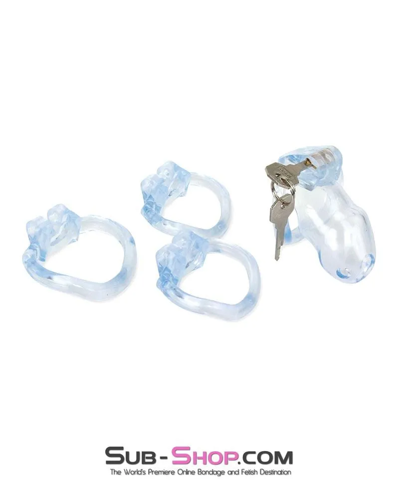 0398AE-SIS      Short Exposed in Chastity High Security Keyed Tumbler Locking Male Chastity with 4 Base Cock Ring Sizes