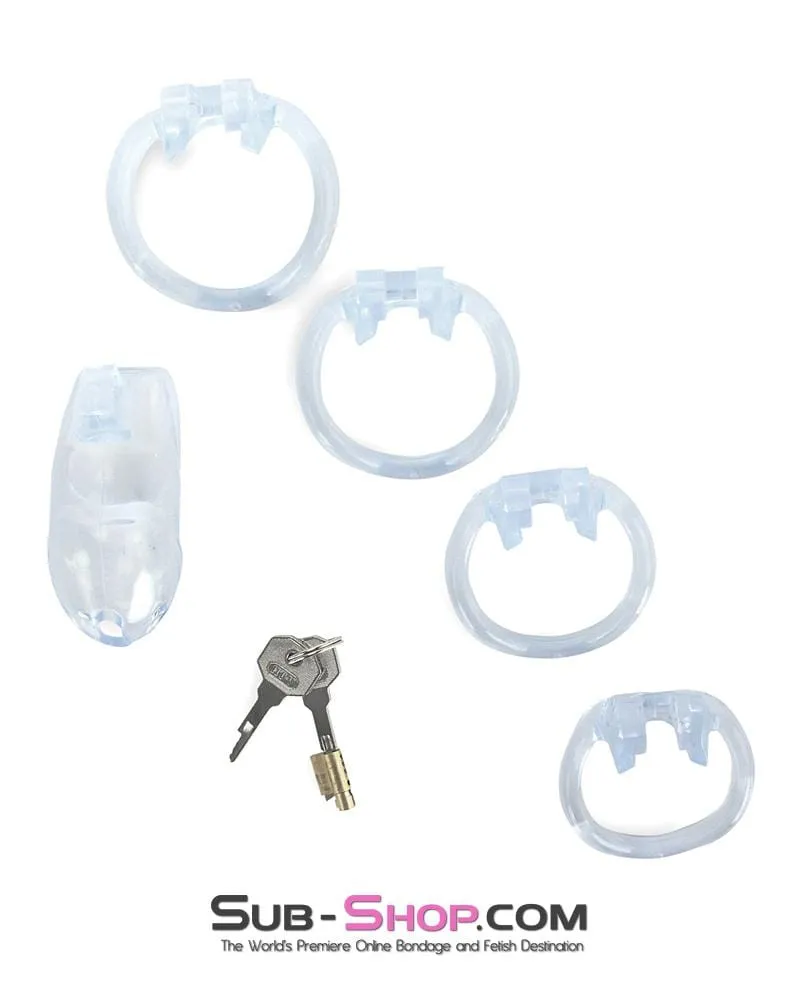 0398AE-SIS      Short Exposed in Chastity High Security Keyed Tumbler Locking Male Chastity with 4 Base Cock Ring Sizes