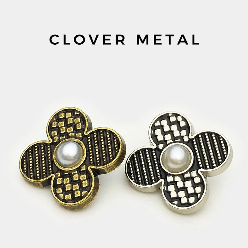 17.5/22.5mm Vintage Black & Silver Four-Leaf Clover Metal Buttons 20pcs