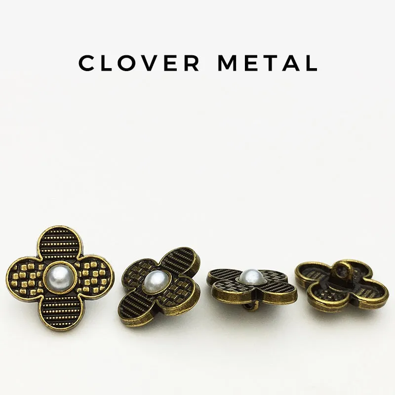 17.5/22.5mm Vintage Black & Silver Four-Leaf Clover Metal Buttons 20pcs