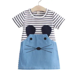 2-7Y summer children's dresses casual striped girls a-line dresses fashion short sleeve T-shirt dresses for kids girls