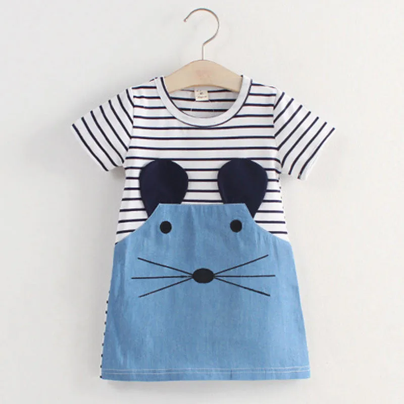 2-7Y summer children's dresses casual striped girls a-line dresses fashion short sleeve T-shirt dresses for kids girls