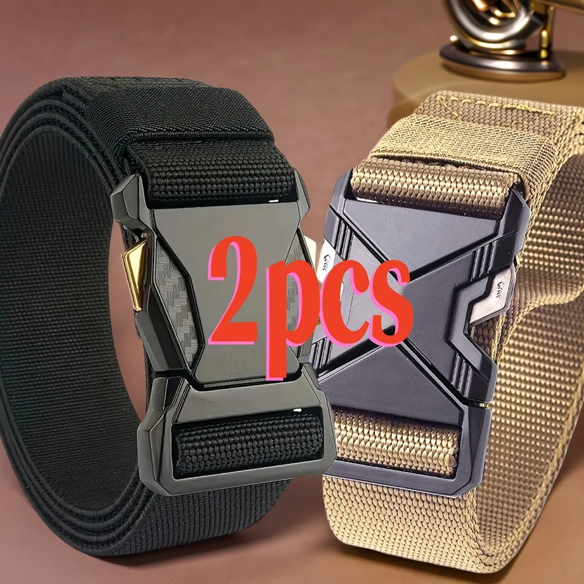 2pcs Tactical Belts Quick Release Buckle Durable PP Material Adjustable Textured