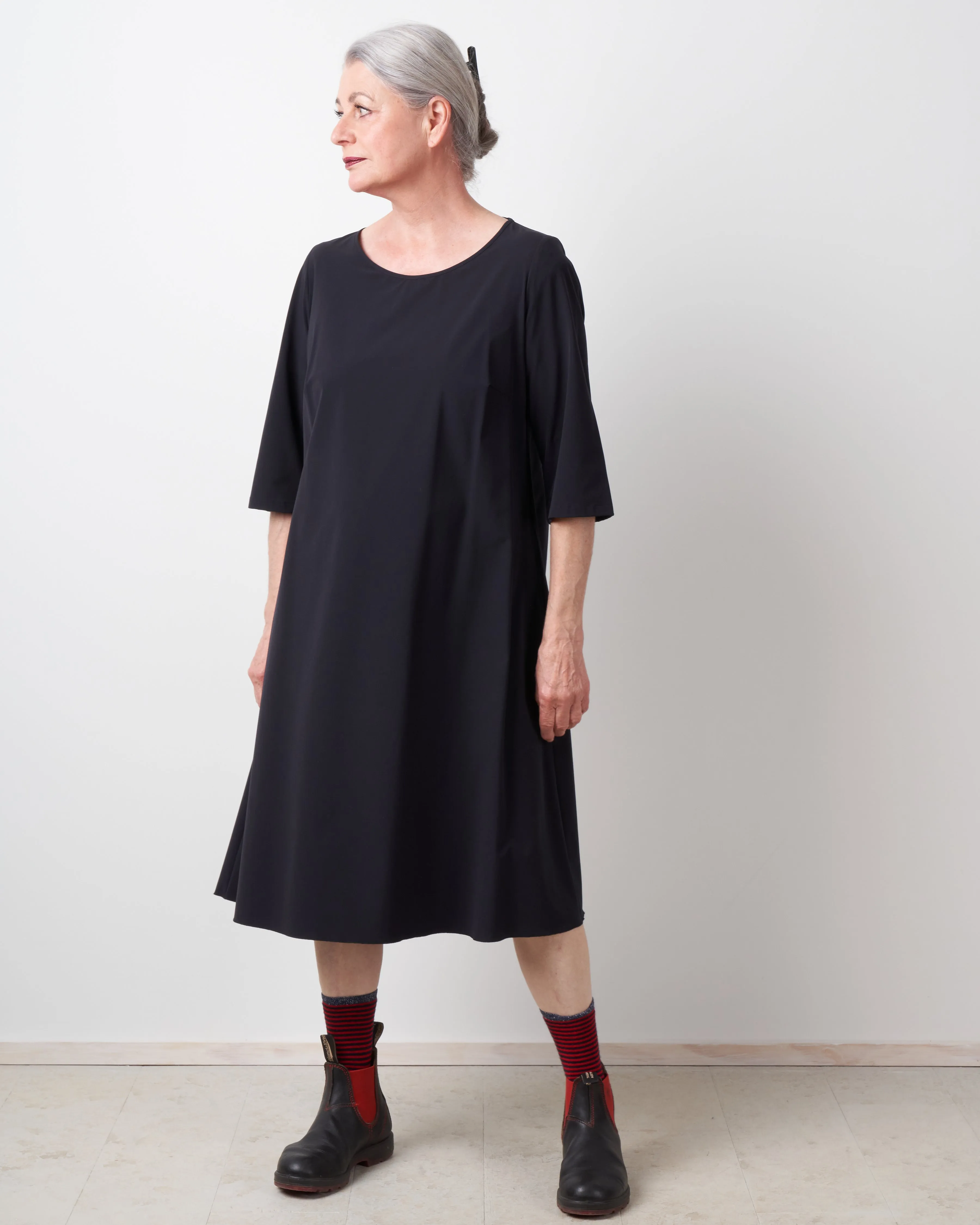 3/4 sleeve knit dress - black