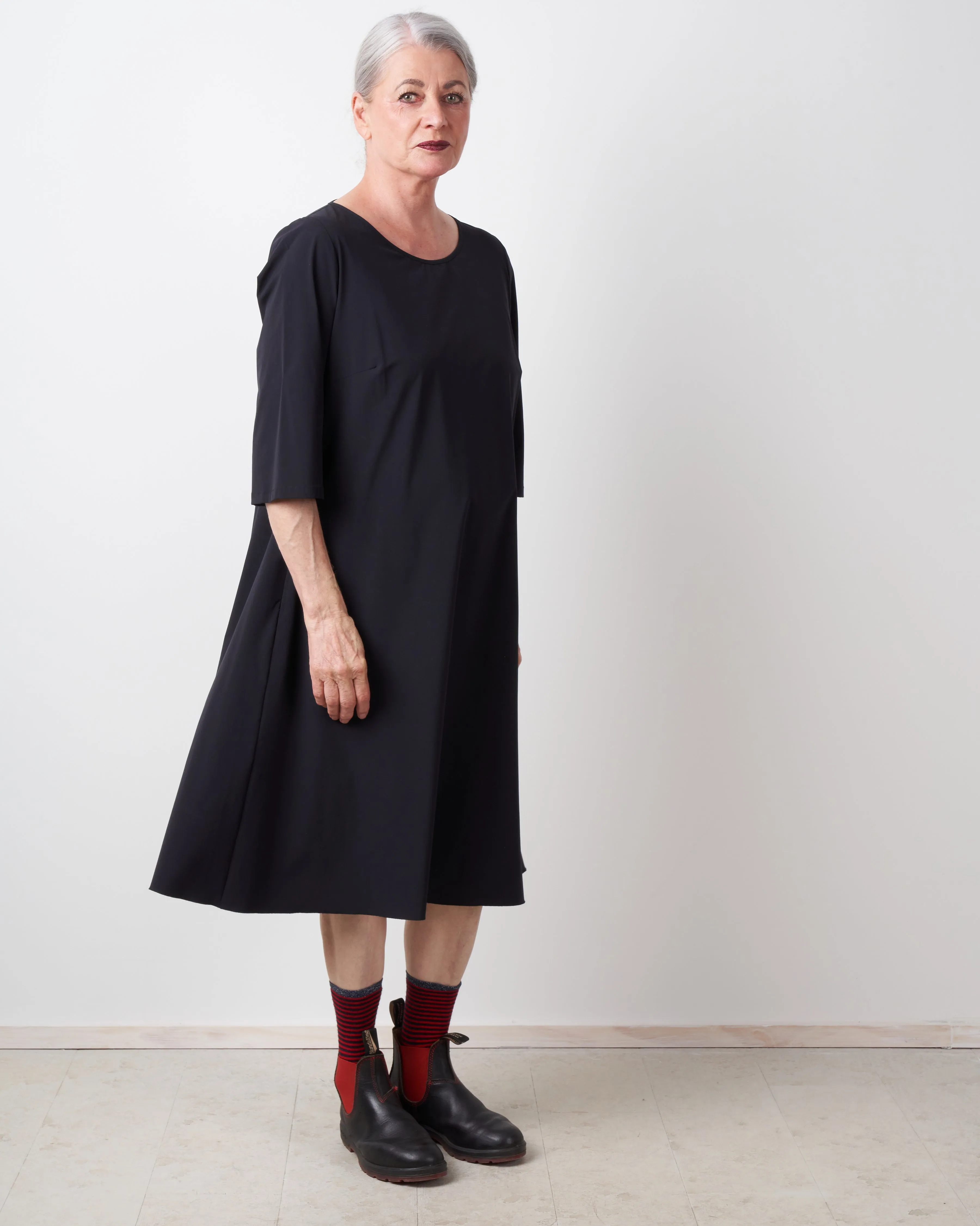 3/4 sleeve knit dress - black