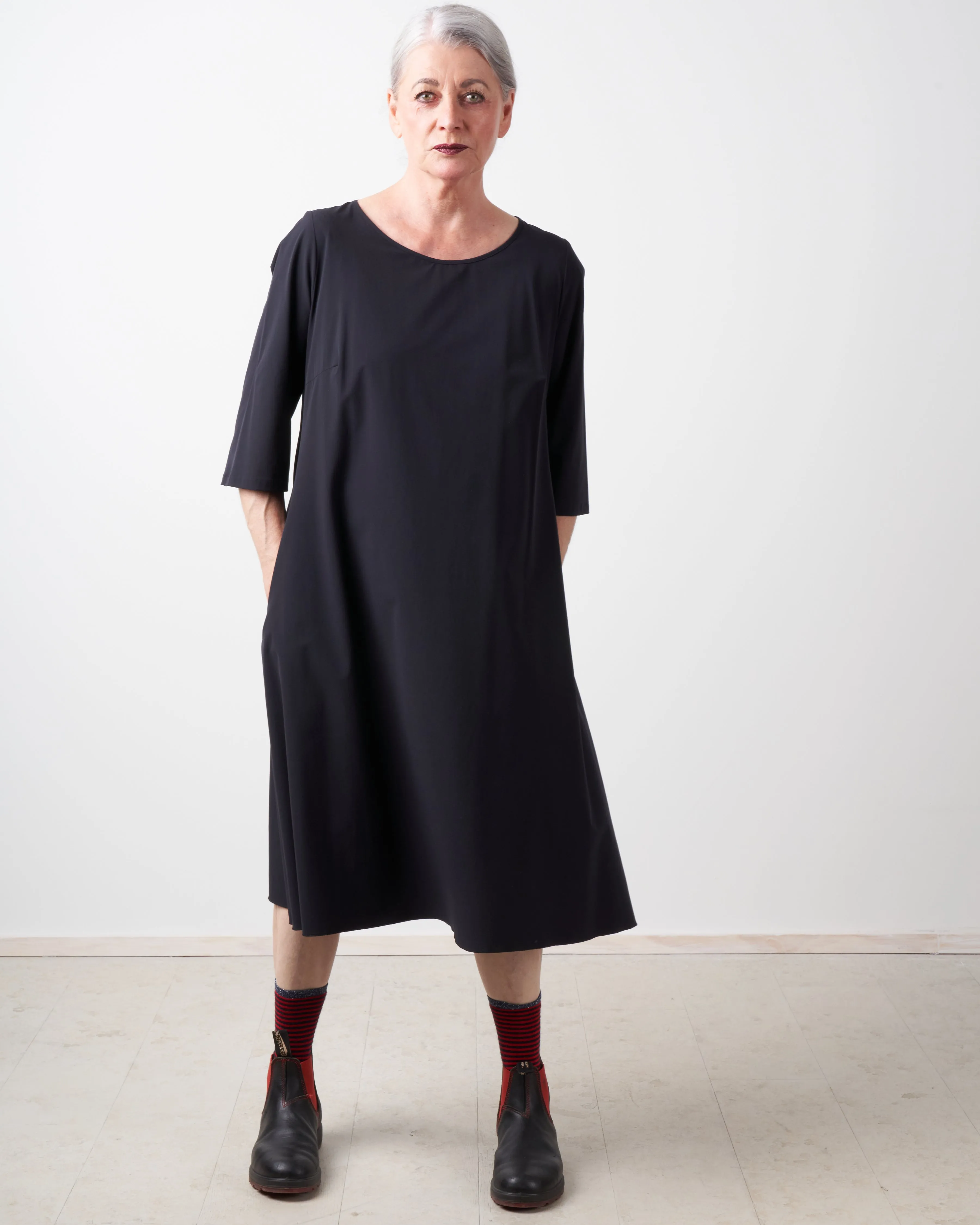 3/4 sleeve knit dress - black
