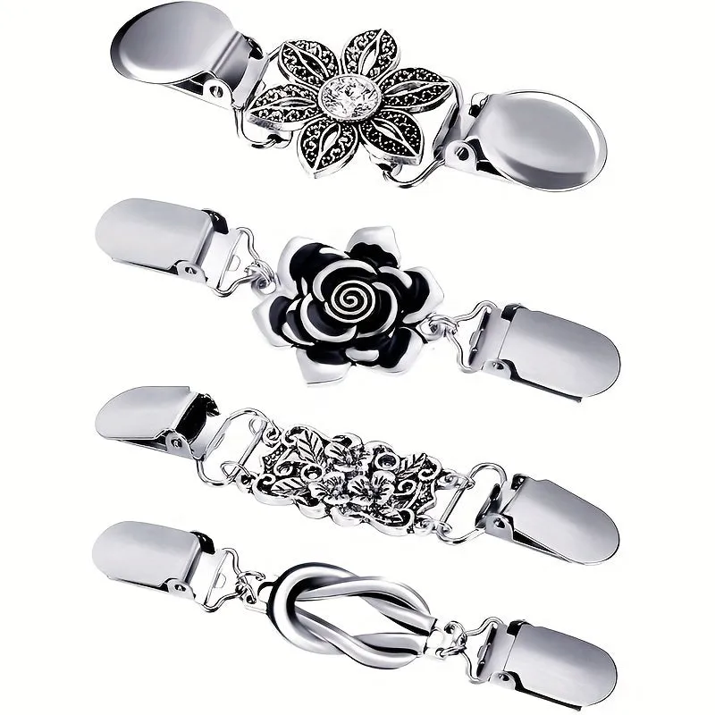 4PCS Flower Vintage Sweater Clips Set for Women's Shirts