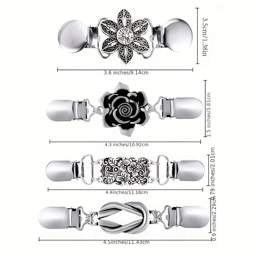 4PCS Flower Vintage Sweater Clips Set for Women's Shirts