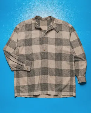 80s Oat  Grey Check Mandarin Collar Shirt (~M~)