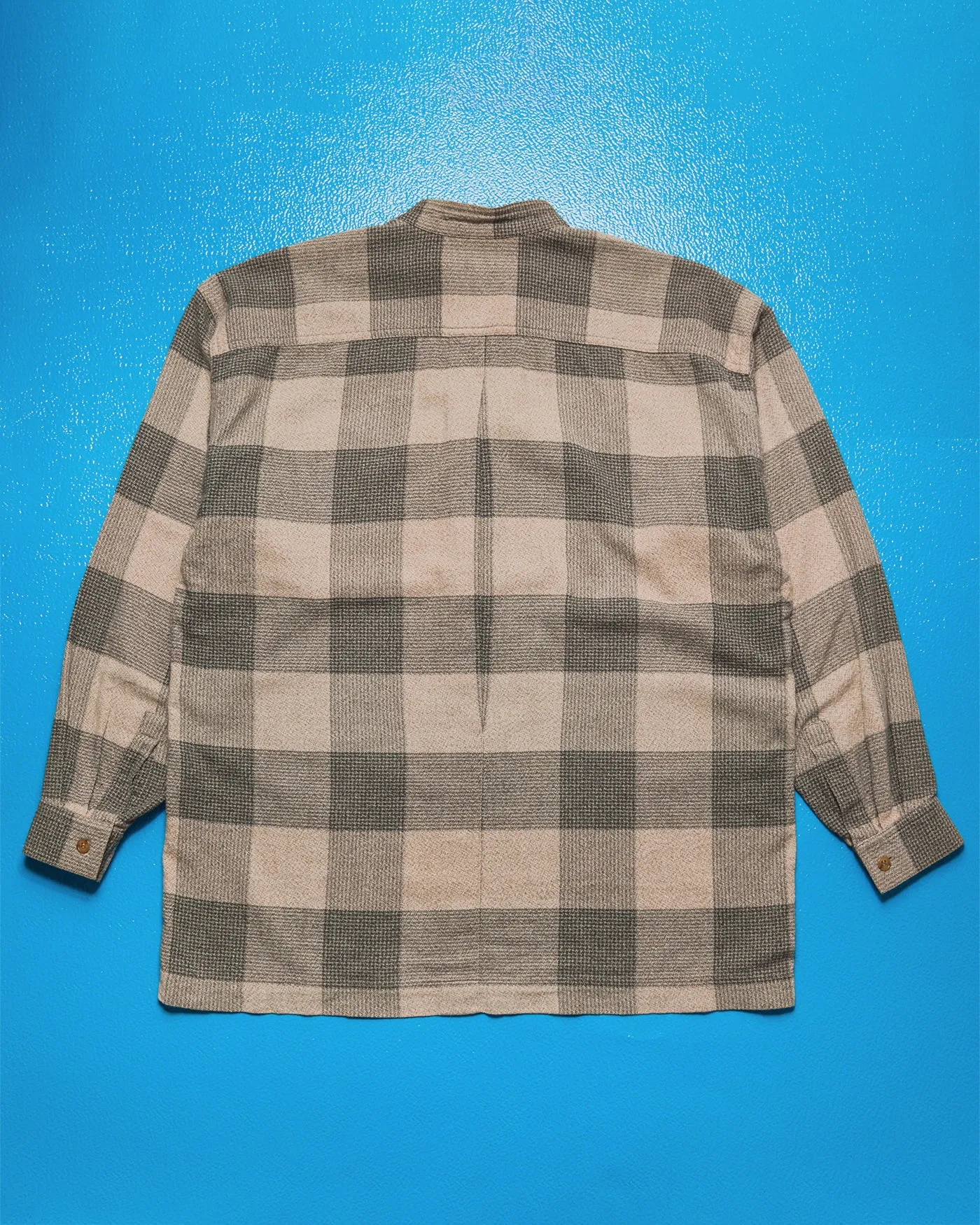 80s Oat  Grey Check Mandarin Collar Shirt (~M~)