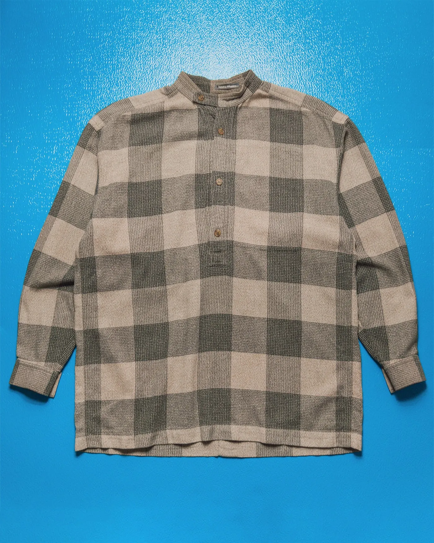 80s Oat  Grey Check Mandarin Collar Shirt (~M~)