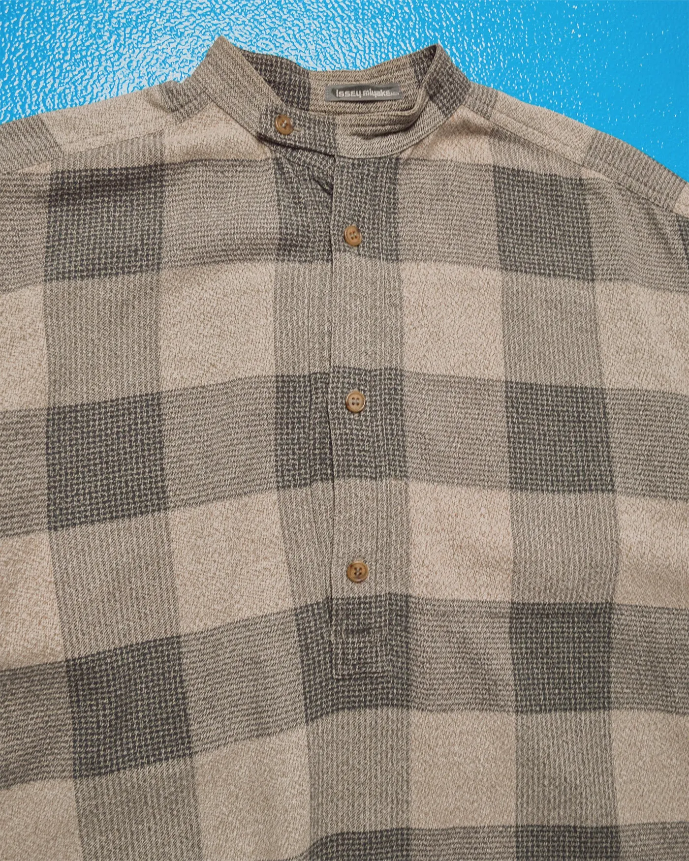 80s Oat  Grey Check Mandarin Collar Shirt (~M~)