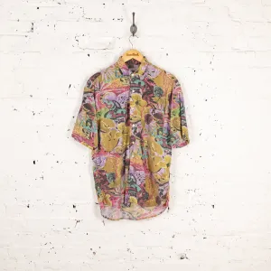 90s Pattern Short Sleeve Shirt - Purple - M
