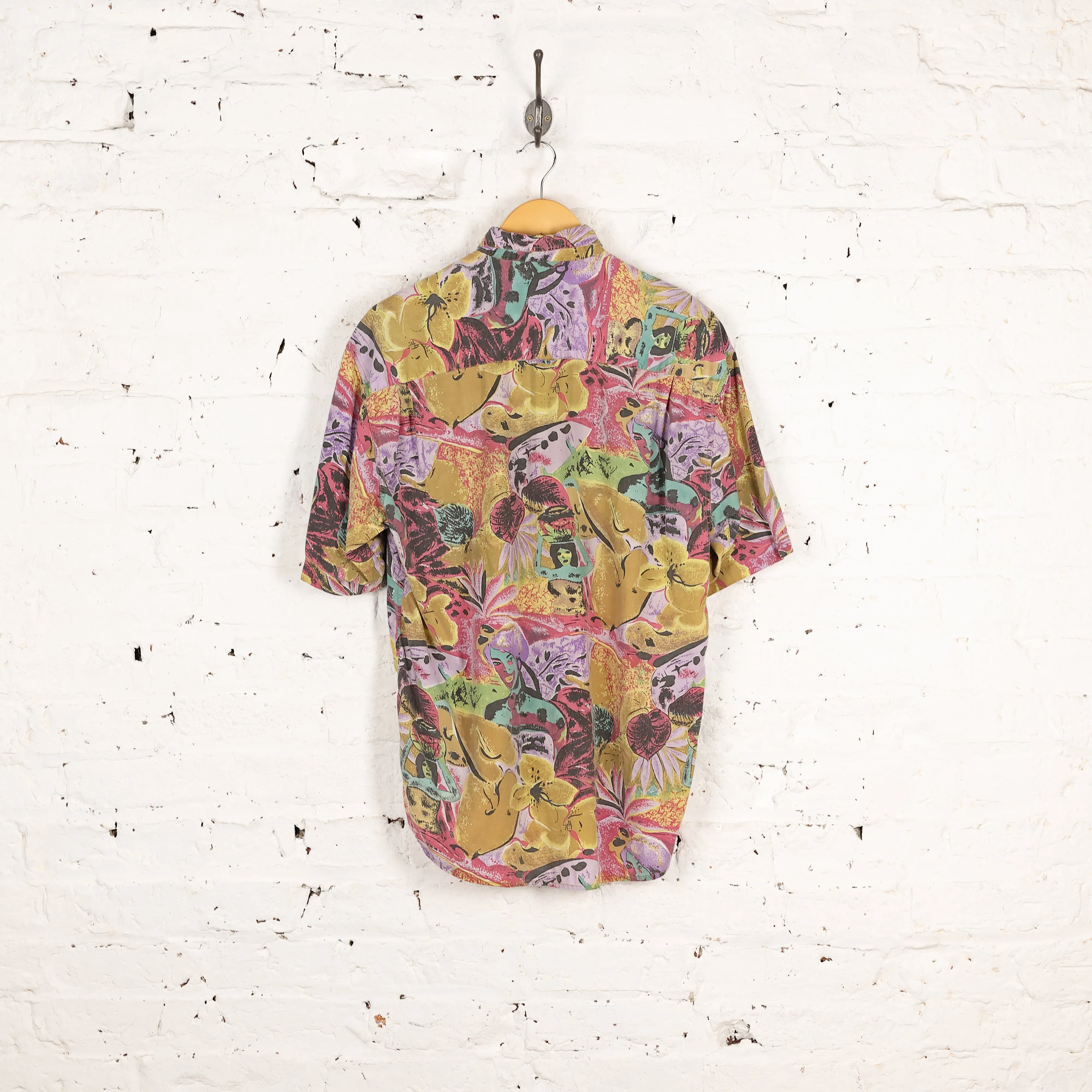 90s Pattern Short Sleeve Shirt - Purple - M