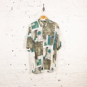 90s Short Sleeve Pattern Shirt - White - XL