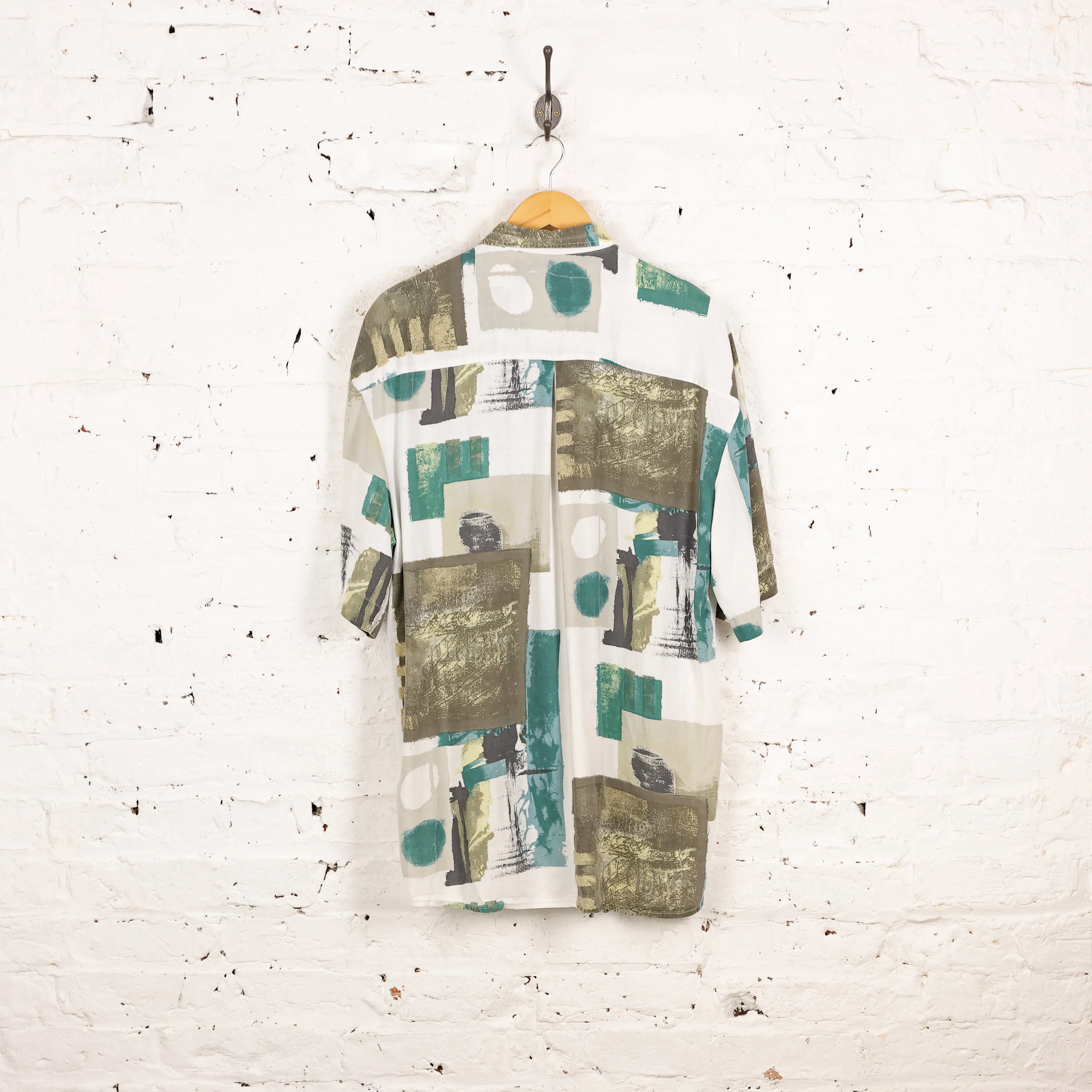 90s Short Sleeve Pattern Shirt - White - XL