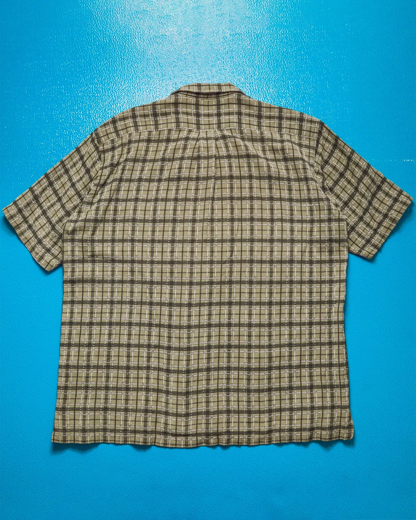 90s Woven Textured Brown Plaid Open Collar Shirt (~M~)