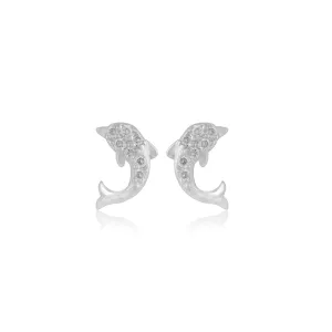 925 Sterling Silver Rhodium Plated Shimmer Dolphin Stud For Kids