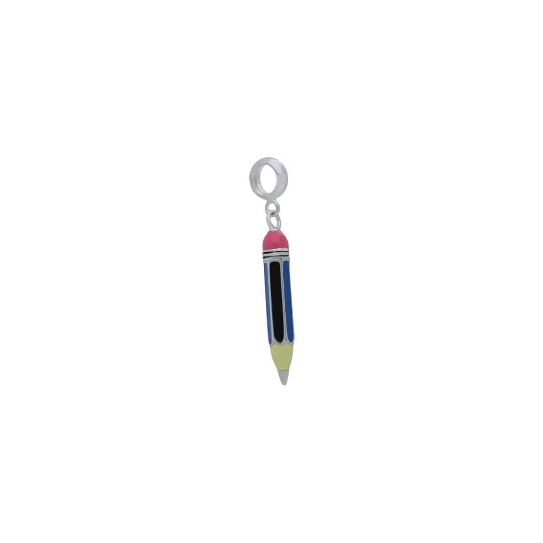 925 Sterling Silver Rhodium Plated Tiny Pencil Pendant For Kids