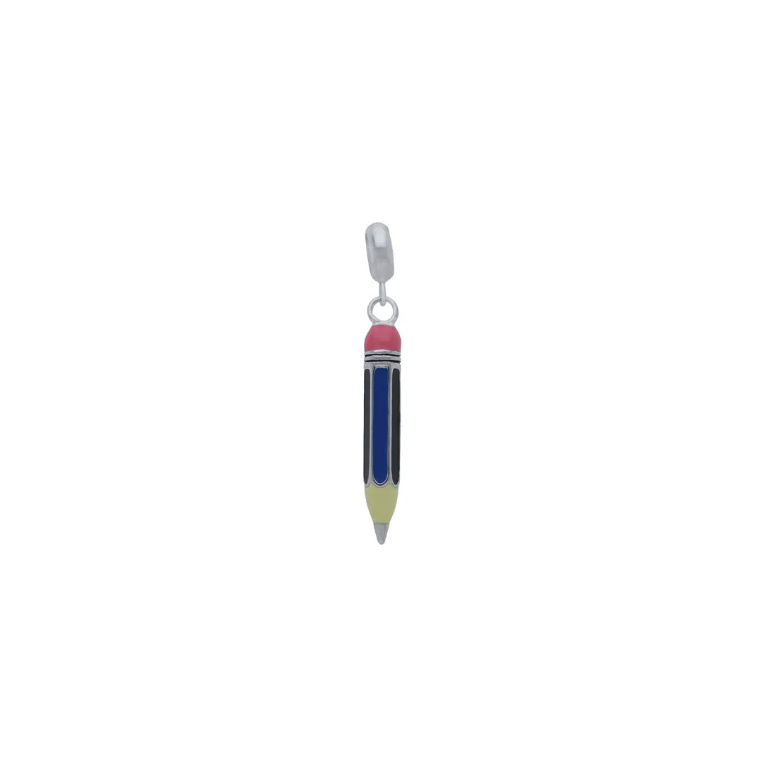 925 Sterling Silver Rhodium Plated Tiny Pencil Pendant For Kids