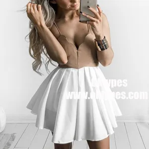 A-Line Spaghetti Straps Pleated Brown Chiffon Homecoming Party Dresses, TYP0943