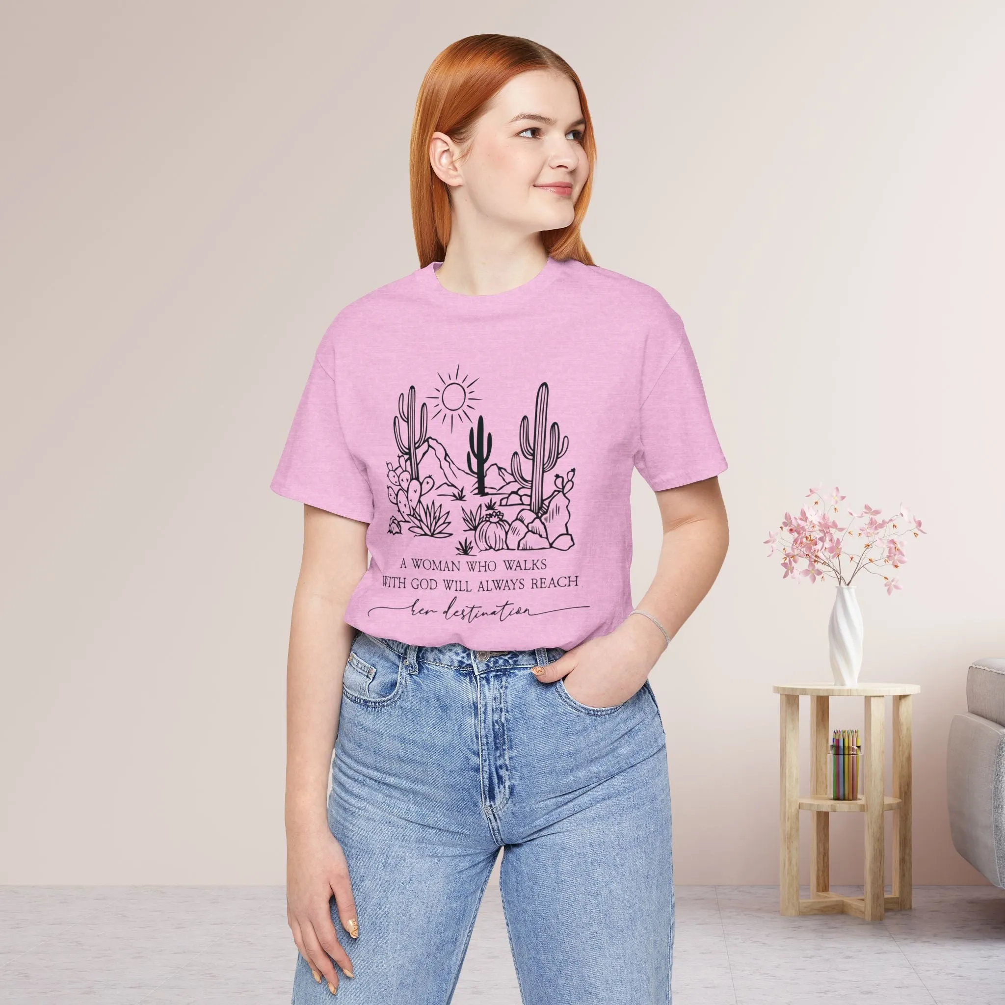 A Woman Who Walks With God Will Always Reach Her Destination Soft Cotton Tee - Christian T-shirt