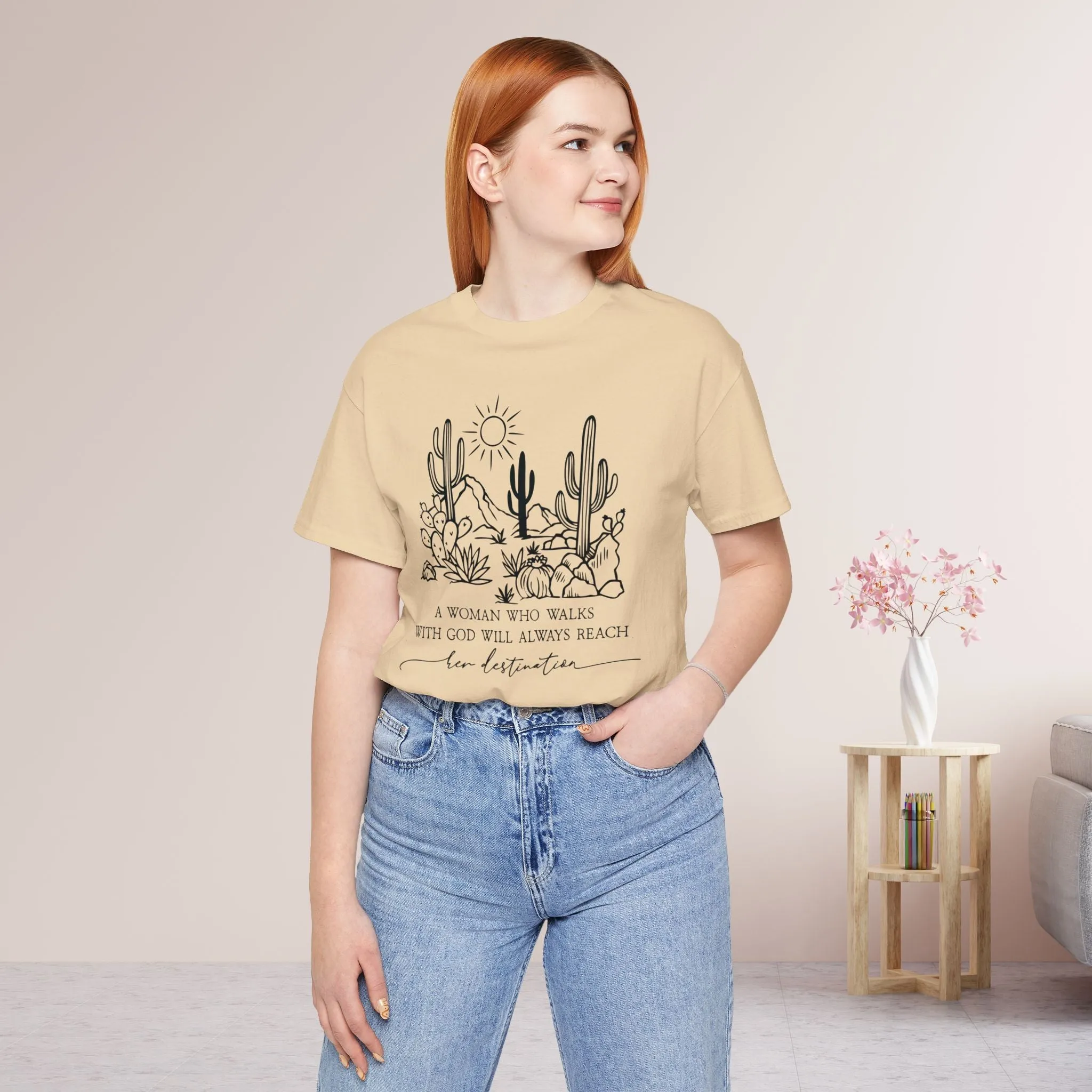 A Woman Who Walks With God Will Always Reach Her Destination Soft Cotton Tee - Christian T-shirt