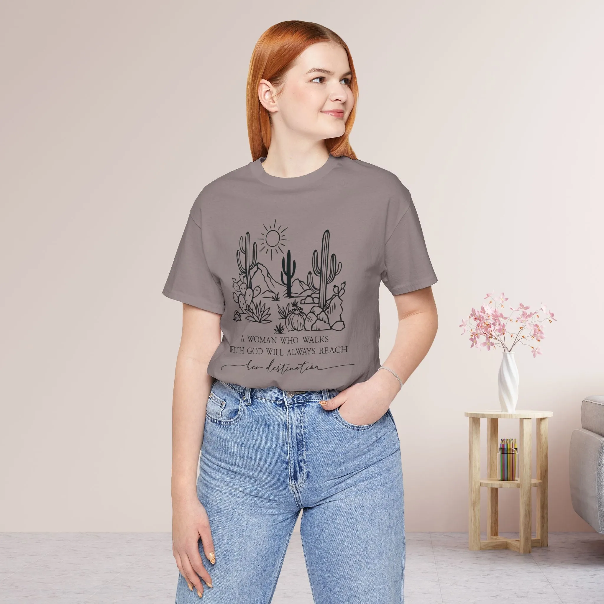 A Woman Who Walks With God Will Always Reach Her Destination Soft Cotton Tee - Christian T-shirt