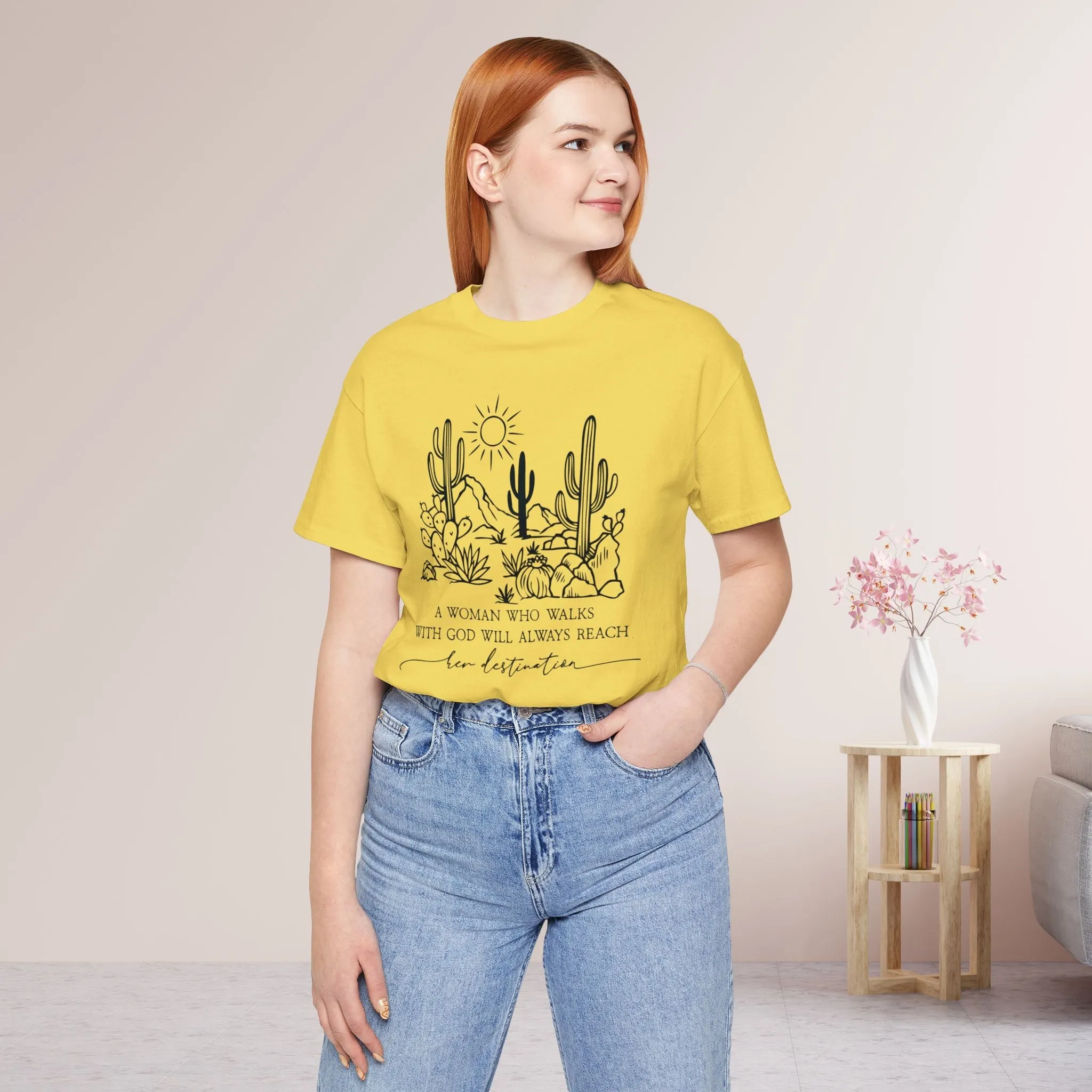 A Woman Who Walks With God Will Always Reach Her Destination Soft Cotton Tee - Christian T-shirt