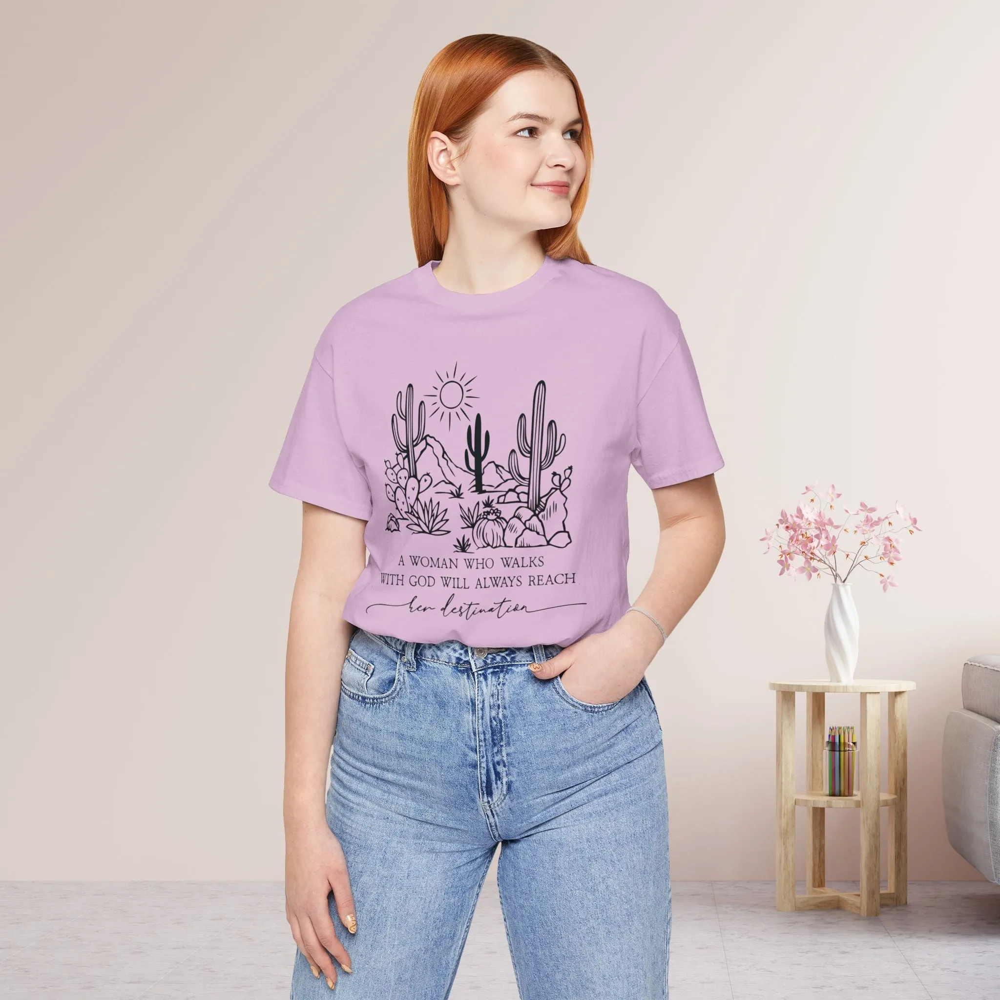 A Woman Who Walks With God Will Always Reach Her Destination Soft Cotton Tee - Christian T-shirt