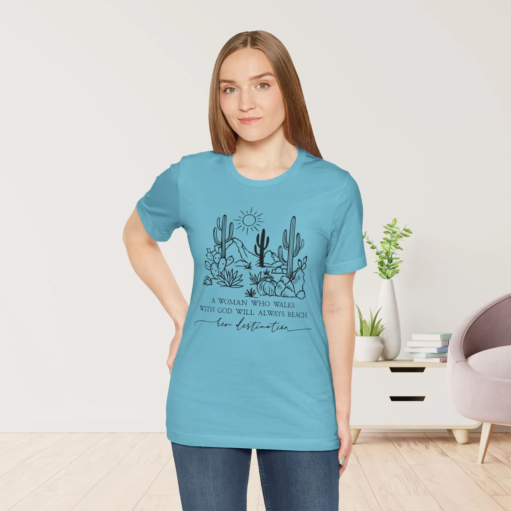 A Woman Who Walks With God Will Always Reach Her Destination Soft Cotton Tee - Christian T-shirt