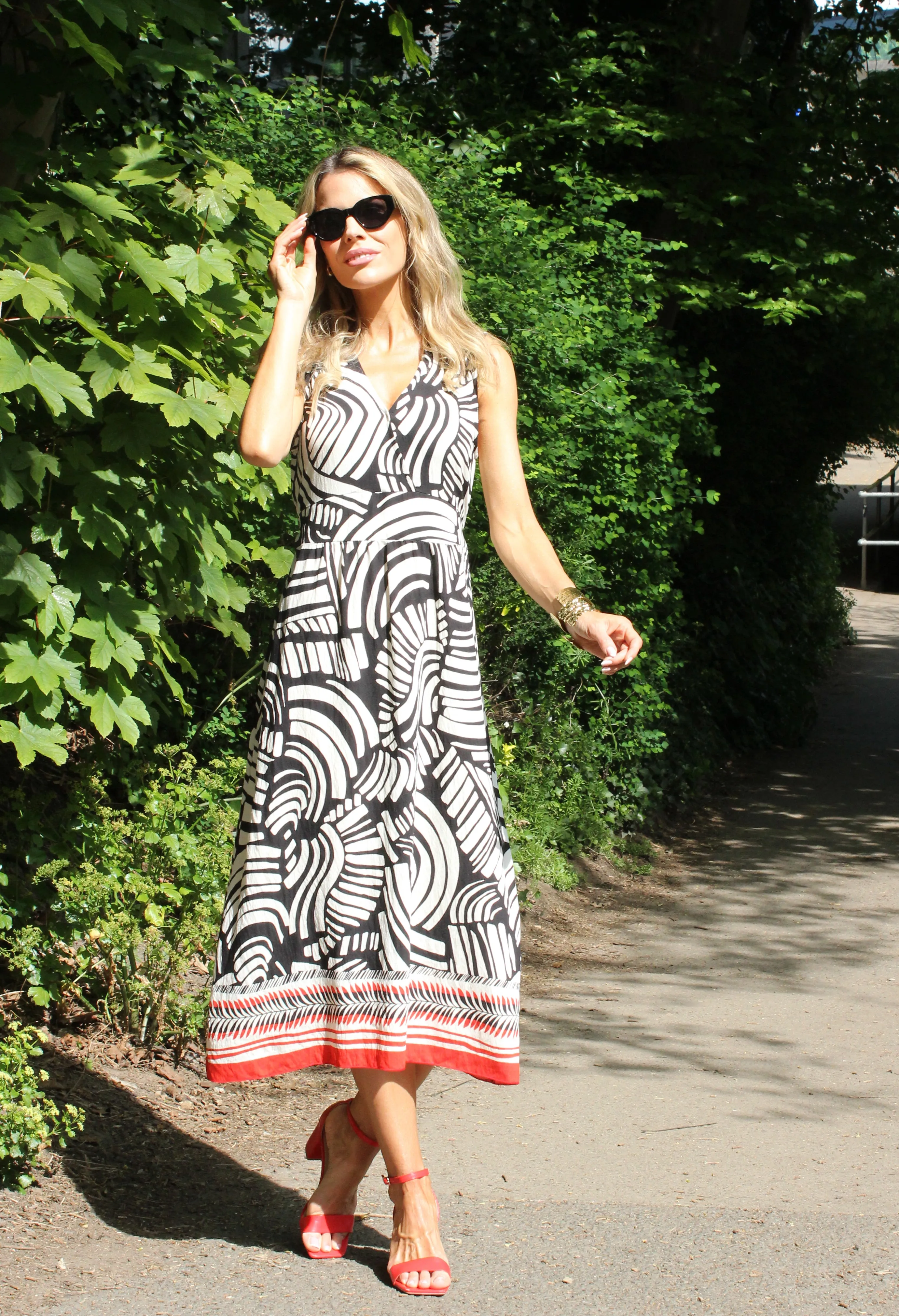 Abstract Print Wrap Bodice Dress