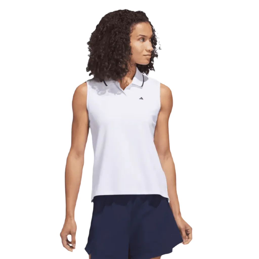 Adidas Ladies Go-To Piqué Sleeveless Golf Polo Shirt - White