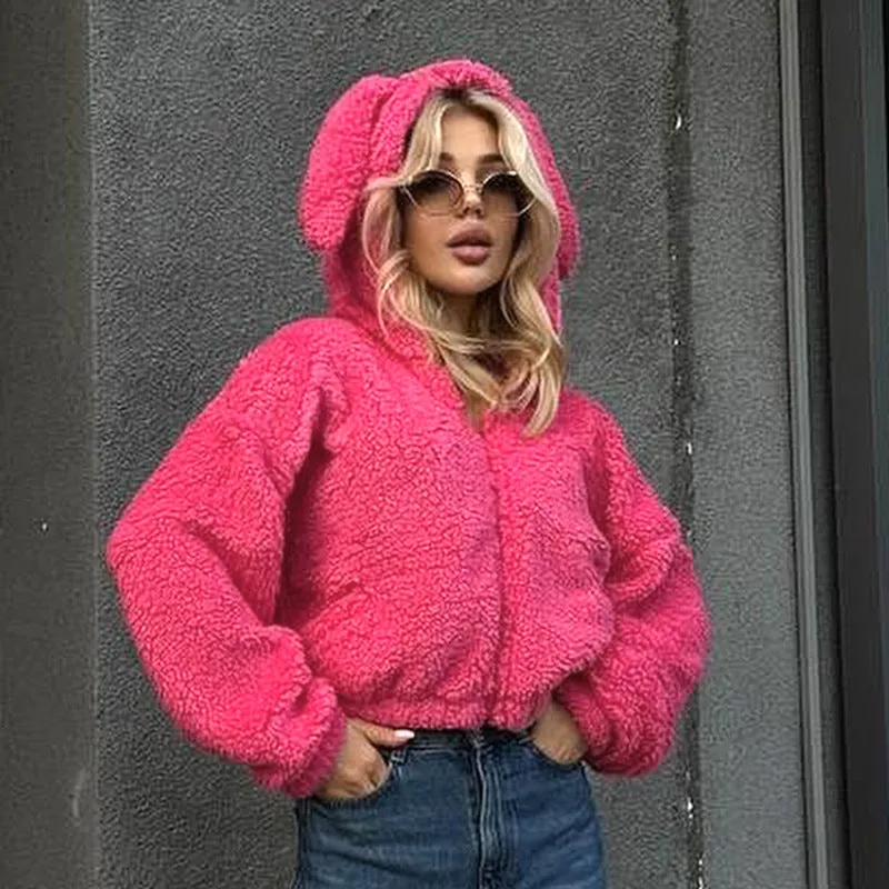 Adorable Rabbit Ear Hooded Fleece Coat for Cozy Autumn and Winter Days