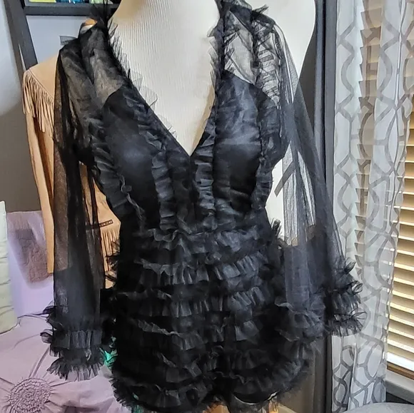 Adorable Ruffle Mesh  Romper Shorts