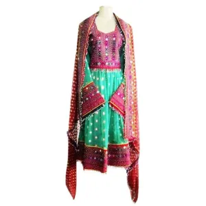 Afghan Bridal Green & Red Dress
