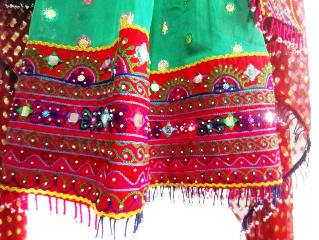 Afghan Bridal Green & Red Dress