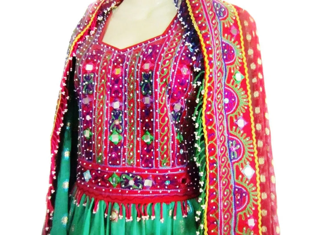 Afghan Bridal Green & Red Dress