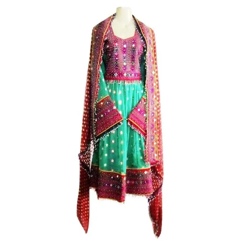 Afghan Bridal Green & Red Dress