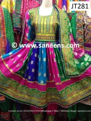 Afghani Dress In Multicolor With Mirrors Embroidery Work