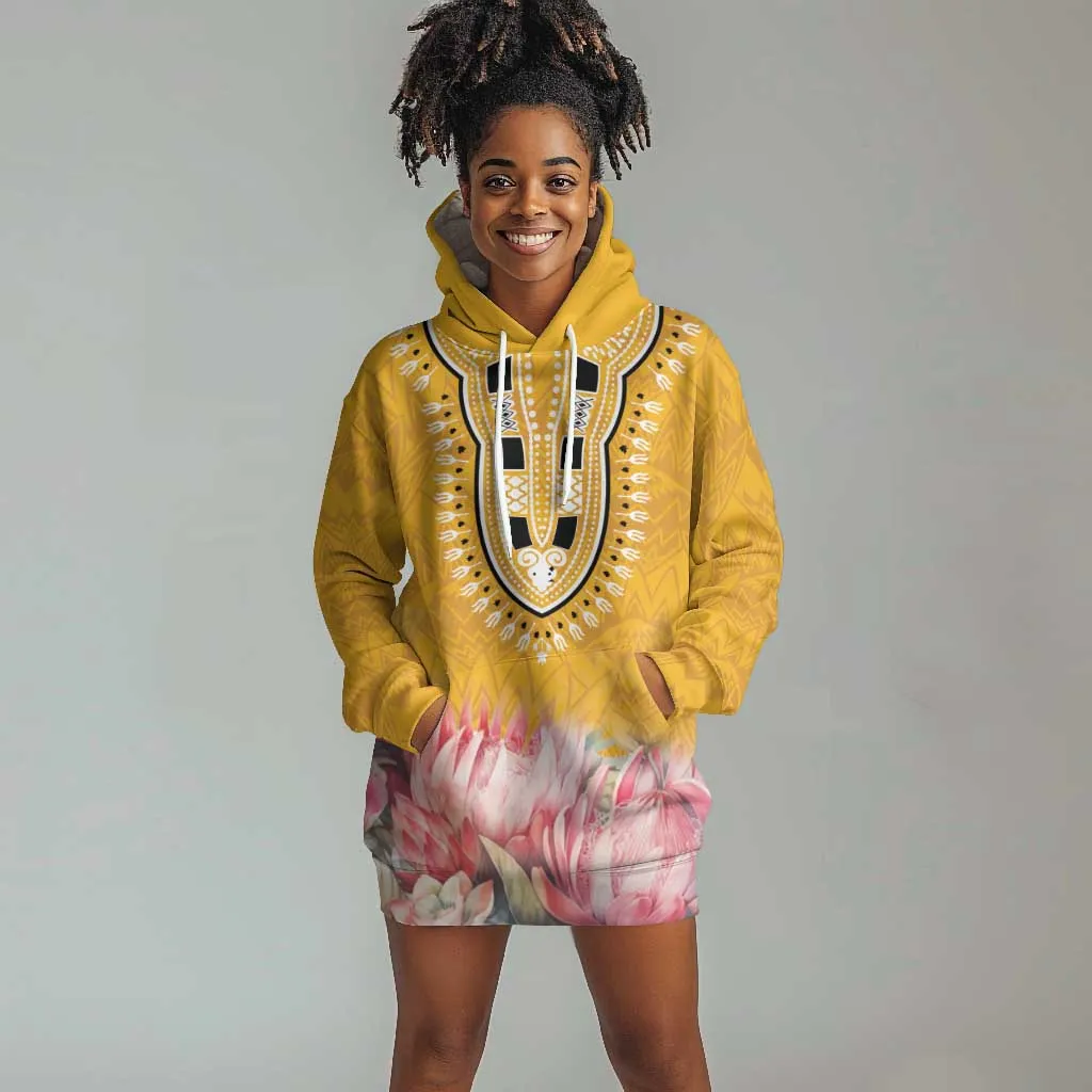 Africa Dashiki Hoodie Dress King Protea Floral Motif Patterns LT18