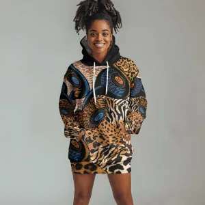 African Ankara Motifs Mixed Animal Skins Hoodie Dress LT9