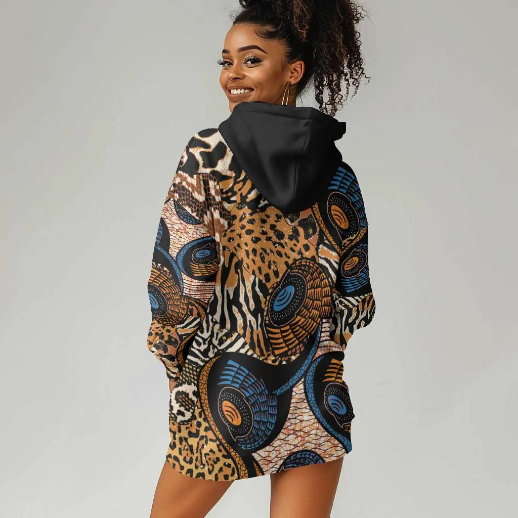 African Ankara Motifs Mixed Animal Skins Hoodie Dress LT9