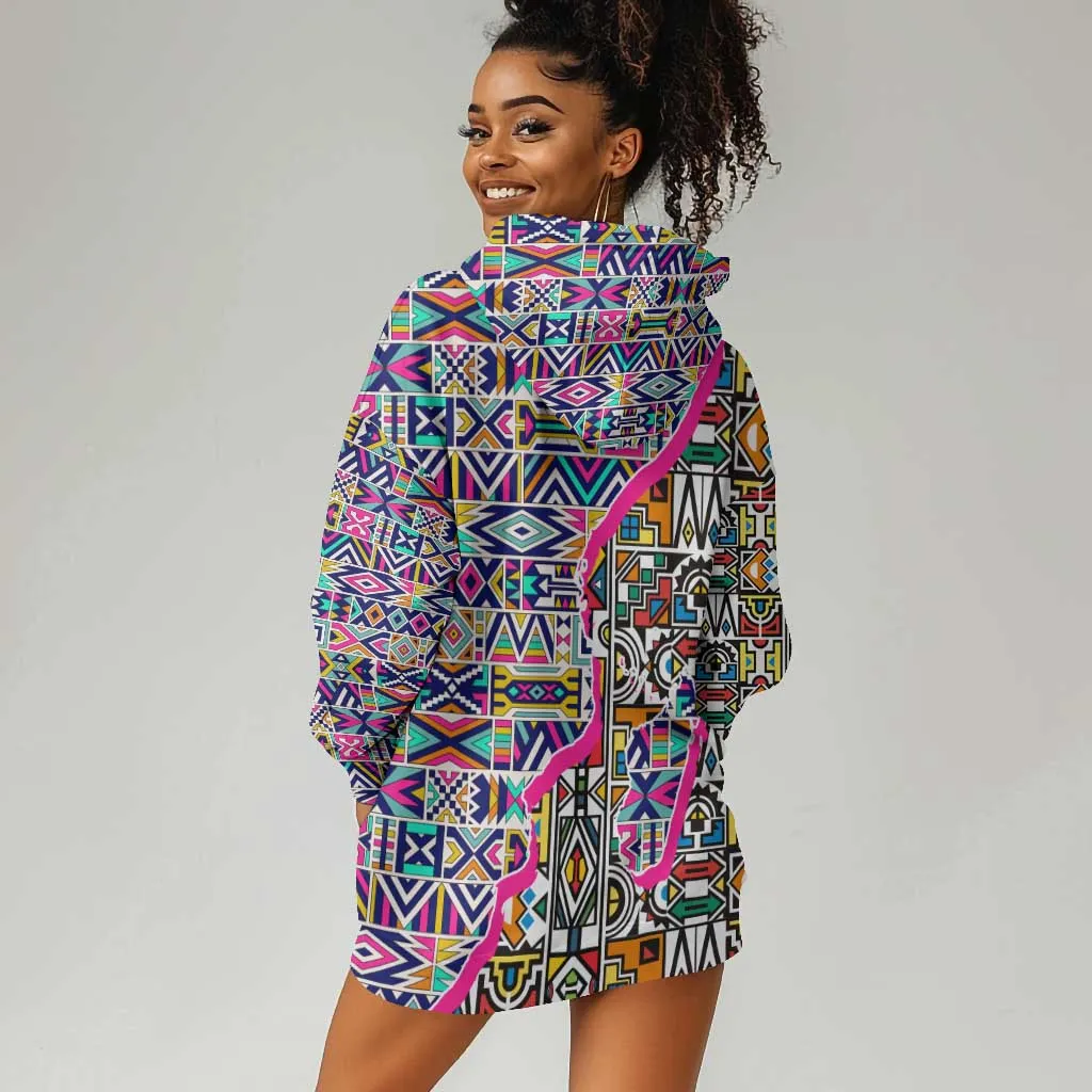 African Ndebele Pattern Hoodie Dress DT02