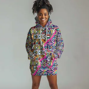 African Ndebele Pattern Hoodie Dress DT02