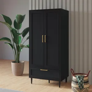 ALBSL Bedroom Armoire Wardrobe Closet with Hanging Rod,60" 2 Door Almirah for Clothes with Drawers,Morden Storage Cabinet,Black