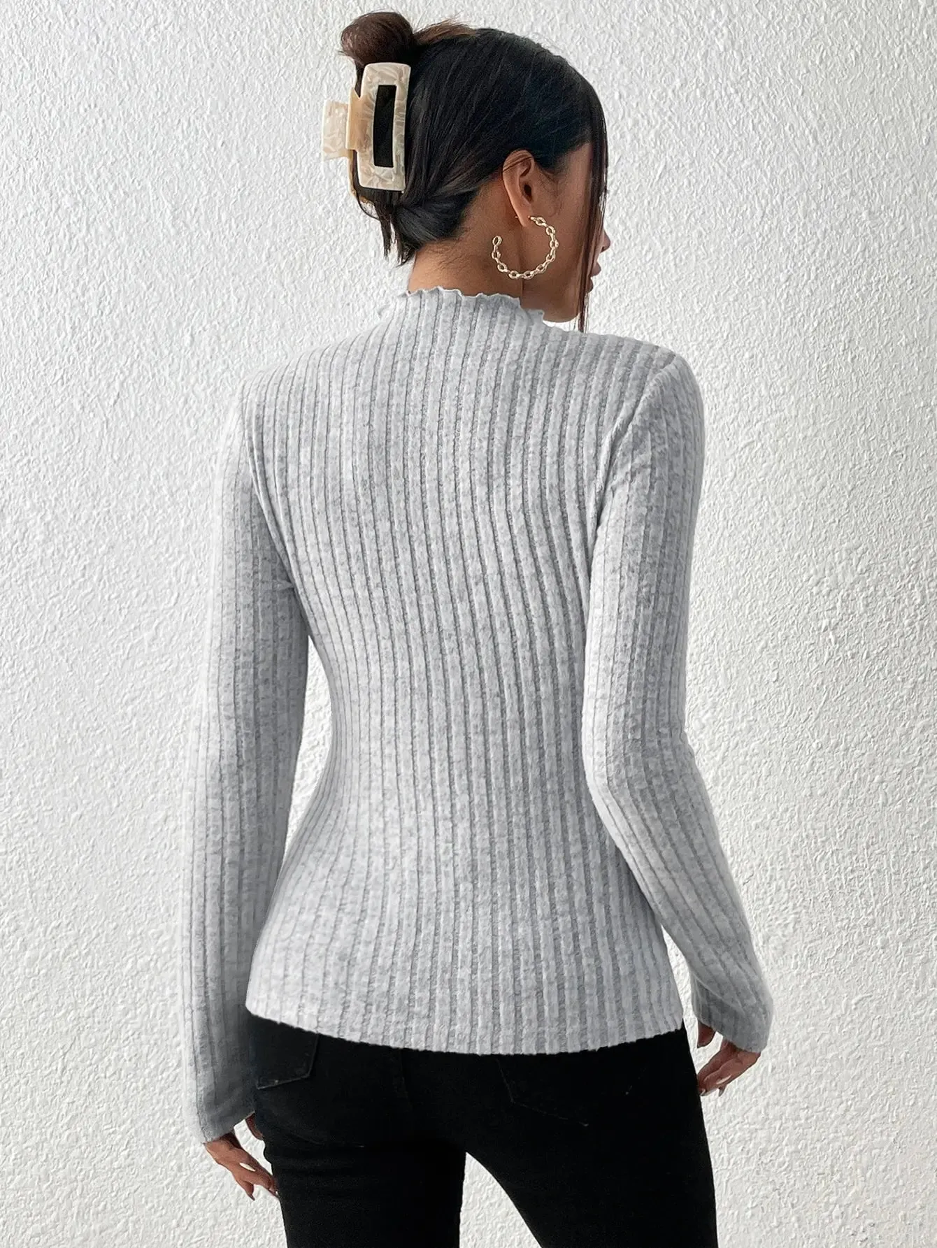 Amara Ruffle Neck Knit Sweater Top