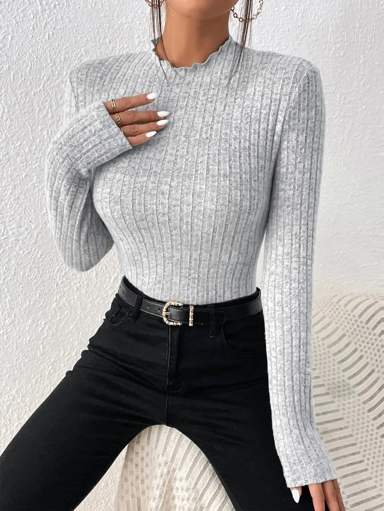 Amara Ruffle Neck Knit Sweater Top
