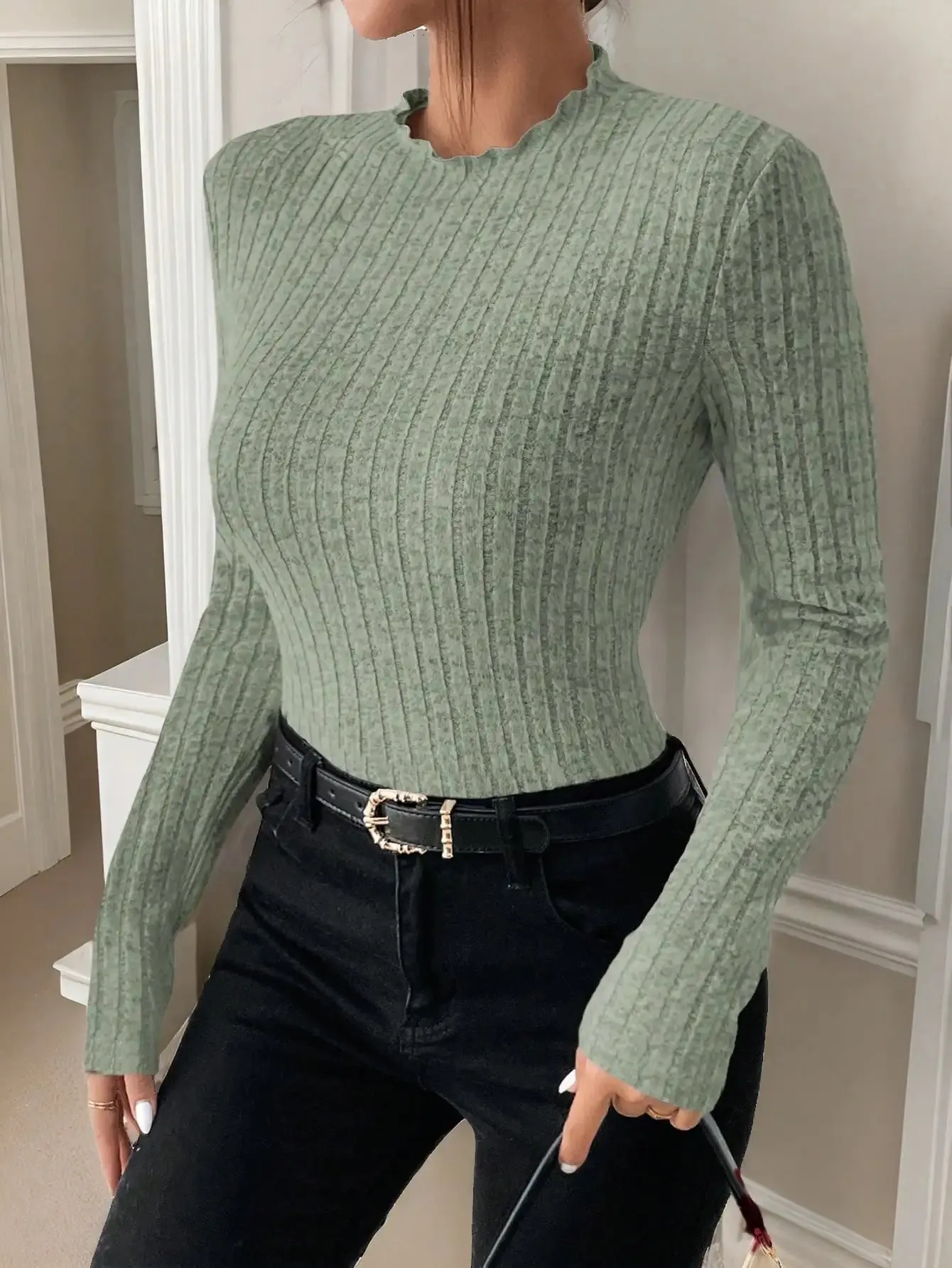 Amara Ruffle Neck Knit Sweater Top